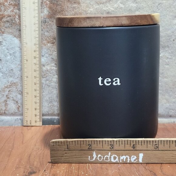 Expressions Signature Ceramic Wooden Tea Cannister Container with Lid Black - Picture 8 of 10